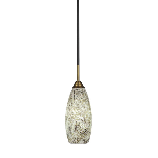 Paramount Matte Black and Brass Six-Inch One-Light Mini Pendant with Natural Fusion Shade, image 1