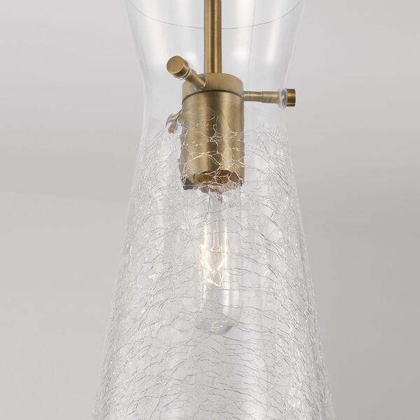 Mila Aged Brass One-Light Mini Pendant with Clear Half-Crackle Tapered Glass, image 3