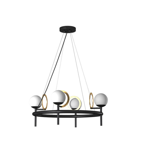 Fusion Matte Black and Brass Four-Light Chandelier, image 5