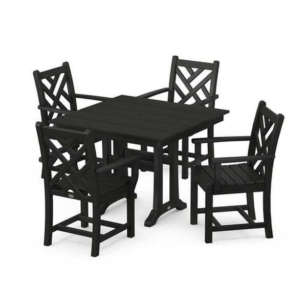 Chippendale Black Trestle Arm Chair Dining Set, 5-Piece, image 1