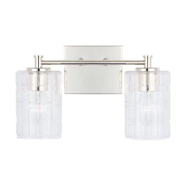Polished Nickel Two-Light Bath Vanity with Clear Embossed Glass, image 4