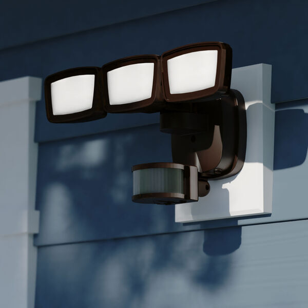 Bronze Three-Light Integrated LED Motion Sensor Outdoor Security Flood Light, image 2