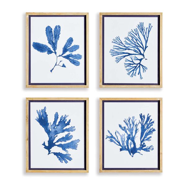 Blue White Indigo Seaweed Prints Wall Art, Set of Four, image 2