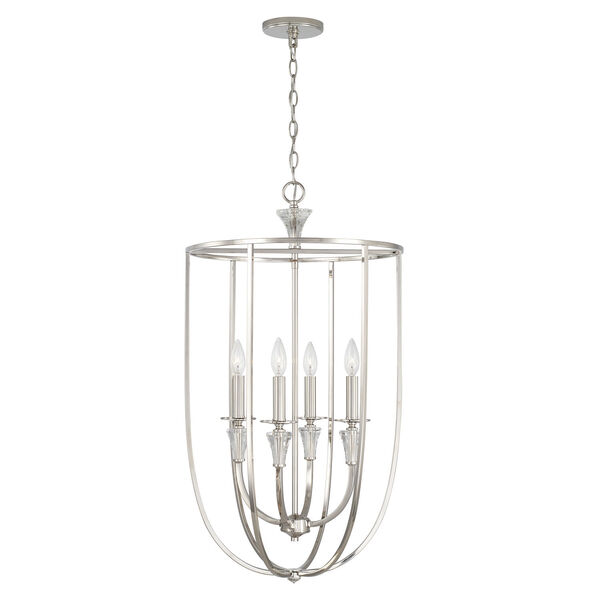 Laurent Polished Nickel Four-Light Foyer with Crystal Bobeches, image 3