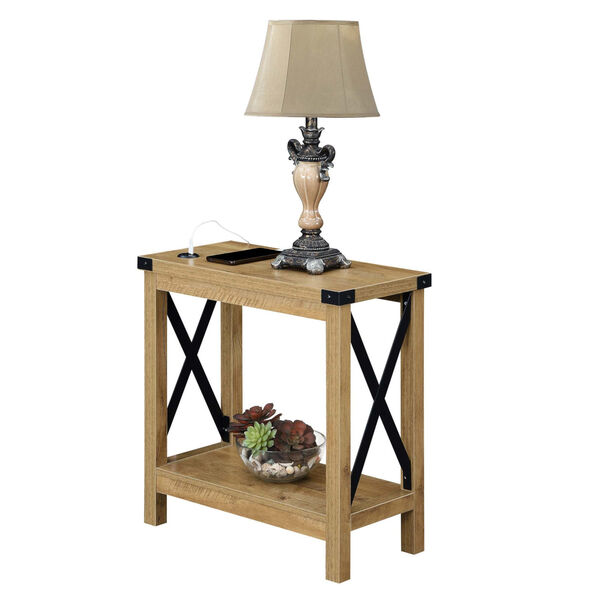 Durango English Oak Black Accent Chairside Table with Charging Station, image 2