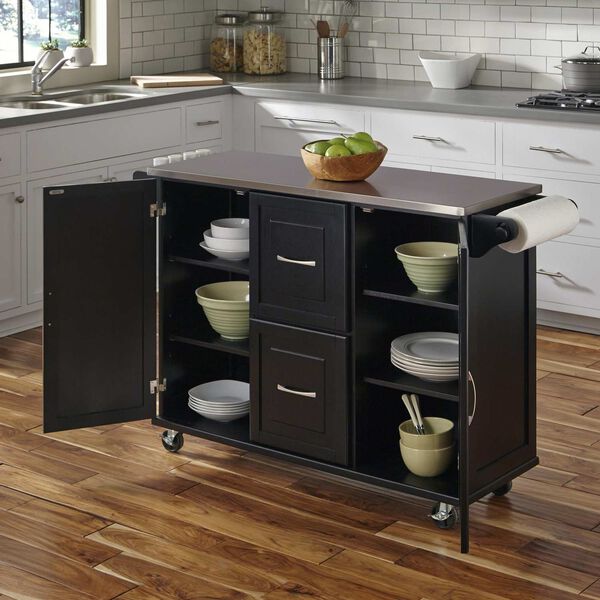 Blanche Black and Stainless Steel Kitchen Cart, image 3