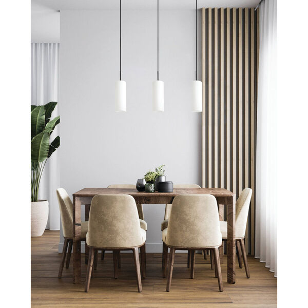 Troy 3 Structured Black Three-Light Linear Pendant with Opal Glass Shades, image 4