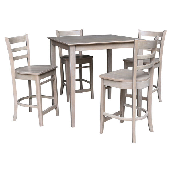 Washed Gray Taupe 36-Inch Counter Height Table with Four Counter Stool, Five-Piece, image 2