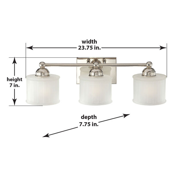 1730 Series Polished Nickel Three-Light Bath Fixture with Etched Glass, image 2