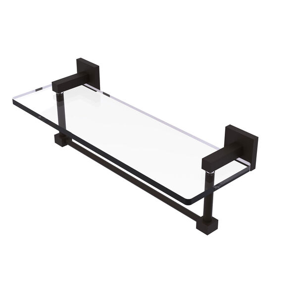 Montero Oil Rubbed Bronze 16-Inch Glass Vanity Shelf with Integrated Towel Bar, image 1