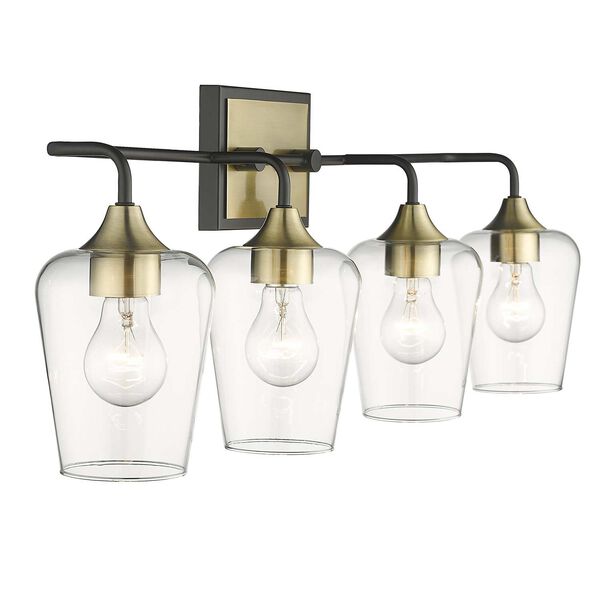 Gladys Antique Brass and Black Four-Light Bath Vanity with Clear Glass, image 5