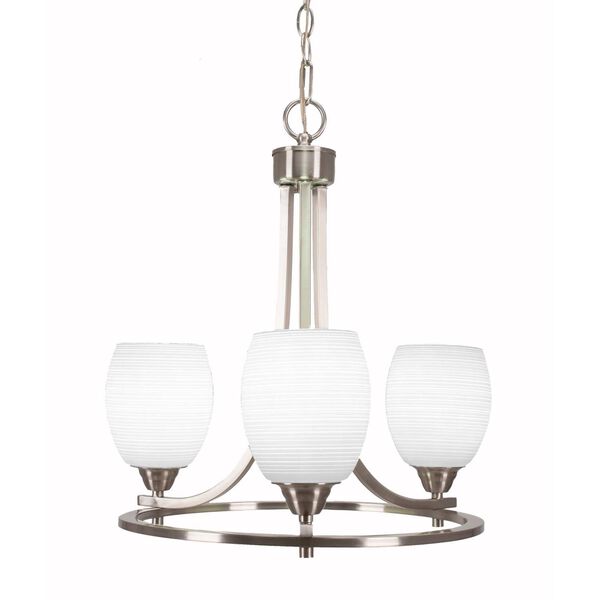 Paramount Brushed Nickel Three-Light Chandelier with White Dome Matrix Glass, image 1