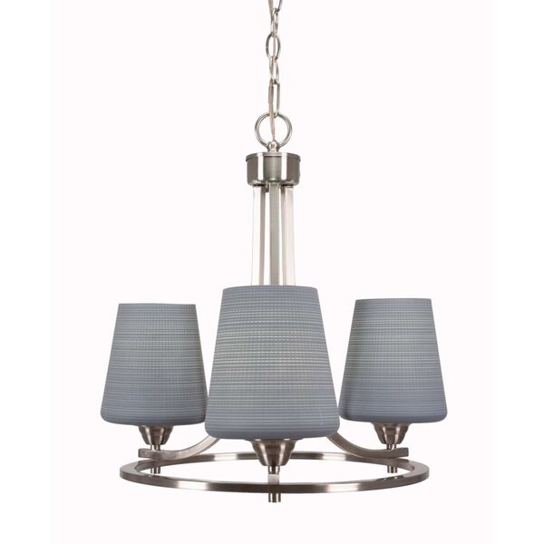 Paramount Brushed Nickel Three-Light Chandelier with Gray Matrix Glass, image 1