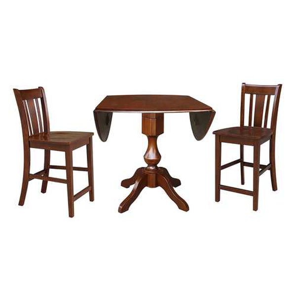 Espresso Round Pedestal Counter Height Table with Stools, 3-Piece, image 5