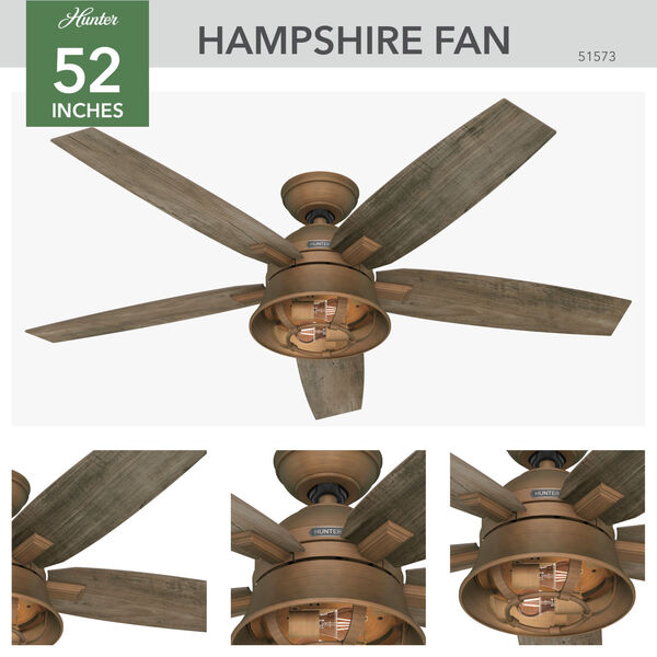 Hampshire Weathered Copper 52-Inch Two-Light LED Ceiling Fan with Handheld Remote, image 3