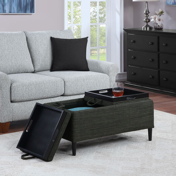 Designs4Comfort Dark Charcoal Gray Fabric Magnolia Storage Ottoman with Reversible Trays, image 1