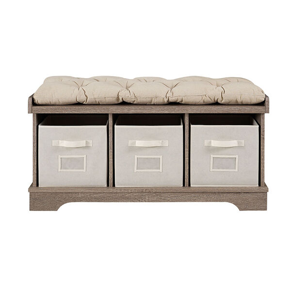 42-inch Wood Storage Bench with Totes and Cushion - Driftwood, image 2