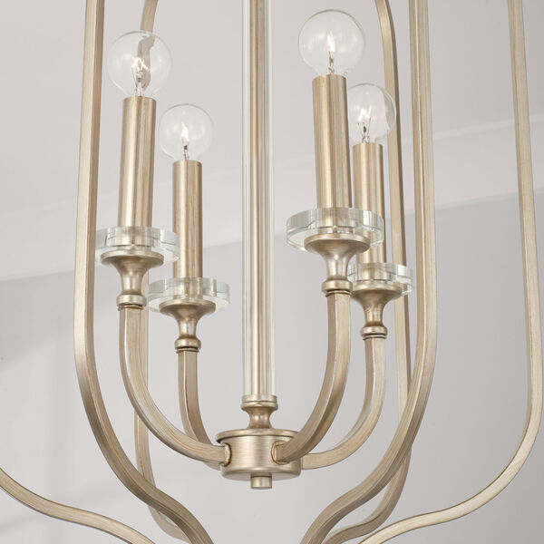 Breigh Brushed Champagne Four-Light Chandelier with Acrylic Column and Bobeches, image 3
