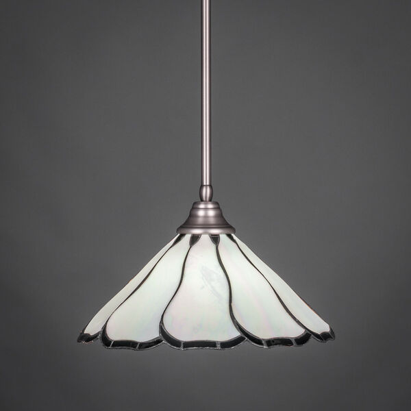 Brushed Nickel Stem Pendant with Pearl and Black Flair Tiffany Glass, image 1