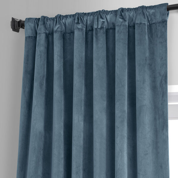 Signature Oxford Blue Plush Velvet Hotel Blackout Single Panel Curtain, image 3
