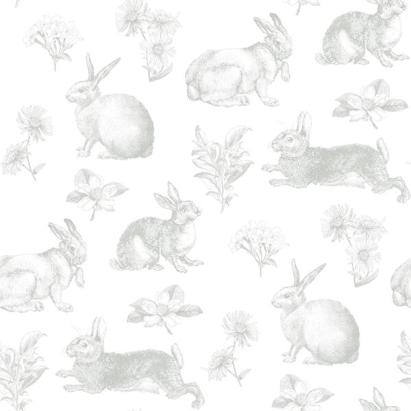 A Perfect World Grey Bunny Toile Wallpaper - SAMPLE SWATCH ONLY, image 1