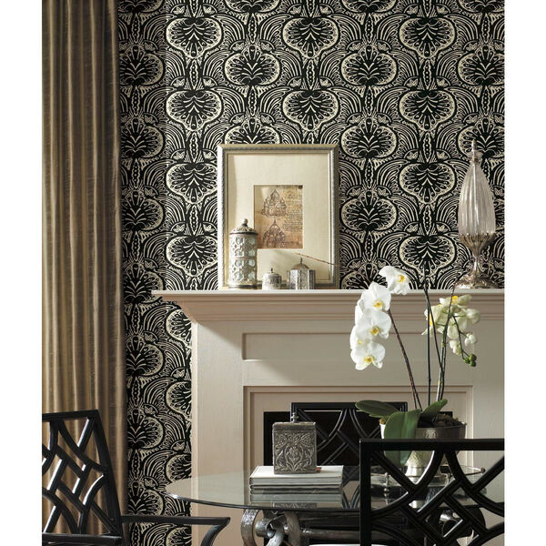 Ronald Redding Off White Black Lotus Palm Non Pasted Wallpaper - SWATCH SAMPLE ONLY, image 1