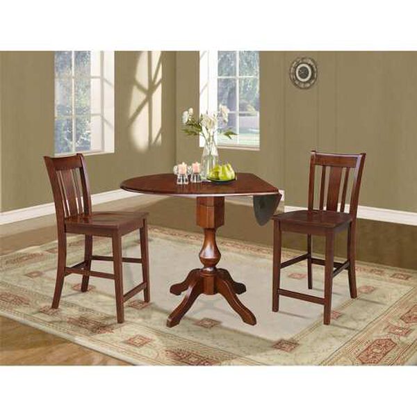 Espresso Round Pedestal Counter Height Table with Stools, 3-Piece, image 2