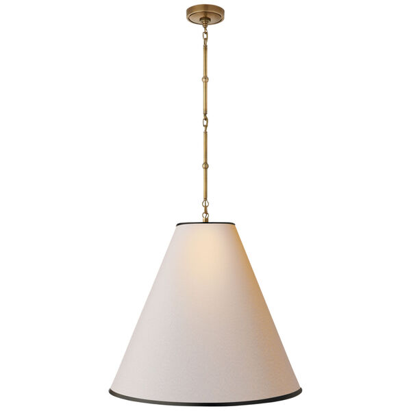 Goodman Large Hanging Lamp in Hand-Rubbed Antique Brass with Natural Paper Shade with Black Tape by Thomas O'Brien, image 1