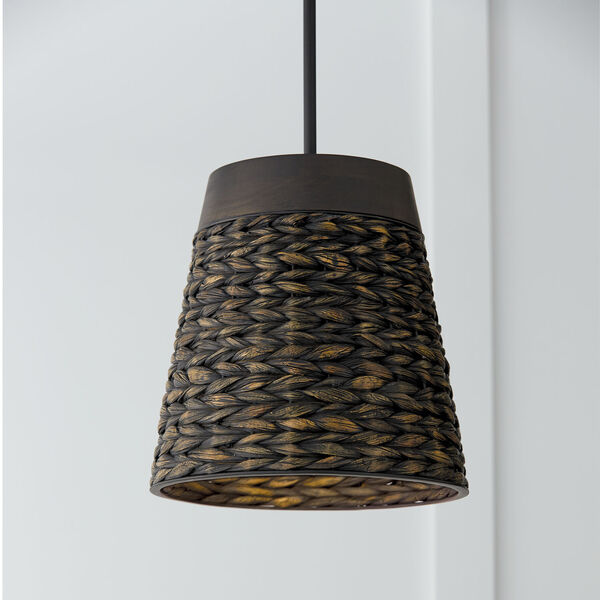 Tallulah Charcoal Wash One-Light Pendant Black Made with Handcrafted Mango Wood and Water Hyacth, image 5