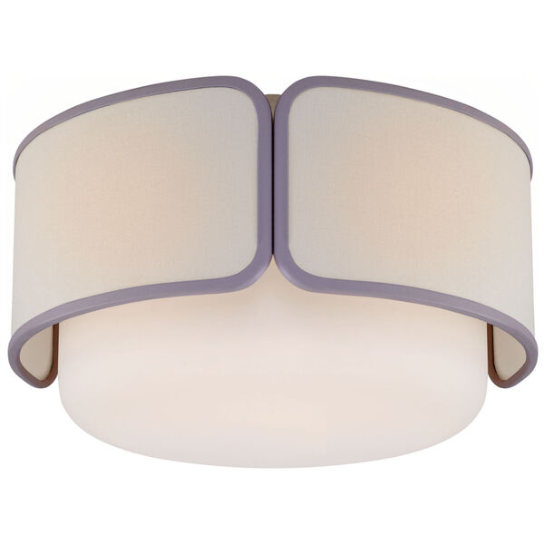 Eyre Medium Flush Mount in Polished Nickel and Soft White Glass with Linen with Lilac Trimmed Shade by kate spade new york, image 1