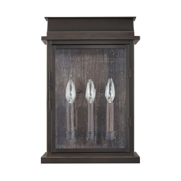 Bolton Oiled Bronze Three-Light Outdoor Wall Mount with Antiqued Glass, image 1