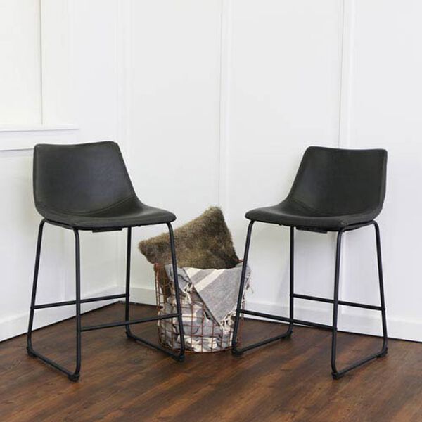 Walker Edison Furniture Co Black Faux, Kitchen Island Chairs Set Of 2