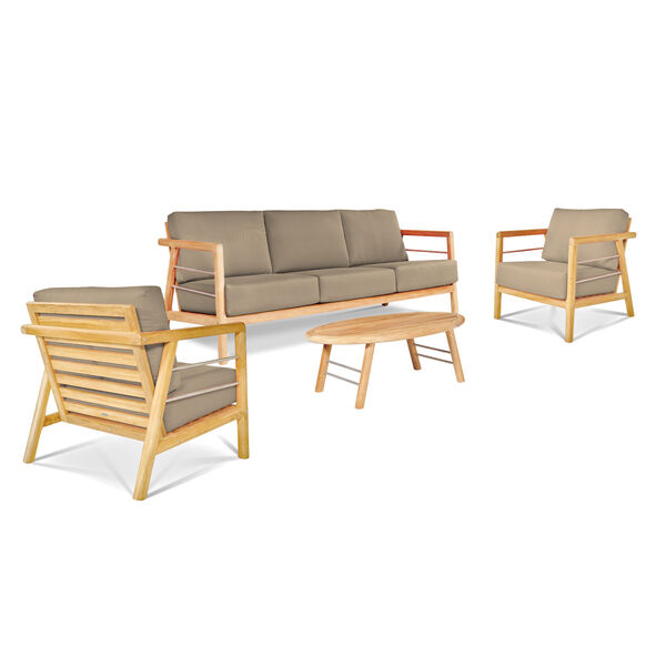 Aalto Natural Teak Deep Seating Four-Piece Outdoor Sofa Set with Sunbrella Fawn Cushion, image 1