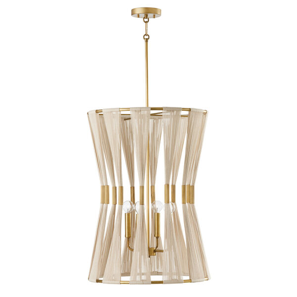 Bianca Bleached Natural Rope and Patinaed Brass Four-Light Pinch Pleat Gathered Tapered String Foyer, image 3