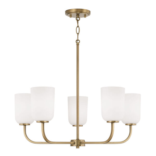 Lawson Aged Brass Five-Light Chandelier with Soft White Glass, image 1