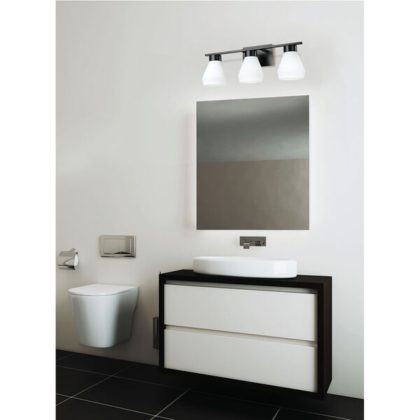 Copeland Matte Black Three-Light Bath Vanity with White Glass Shade, image 2
