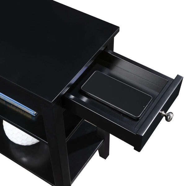 Black American Heritage One Drawer Chairside End Table with Charging Station and Shelves, image 6
