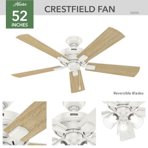 Crestfield Fresh White 52-Inch Three-Light LED Adjustable Ceiling Fan, image 4
