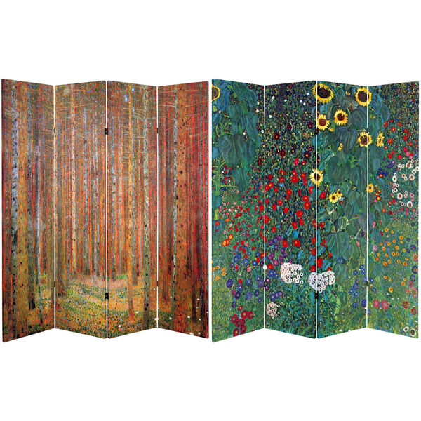 6 ft. Tall Double Sided Works of Klimt Room Divider - Tannenwald/Farm Garden, image 1