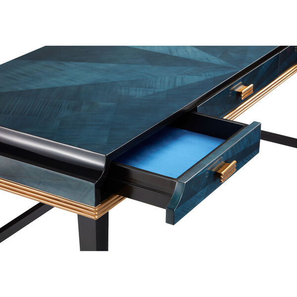 Kallista Dark Sapphire, Caviar Black and Antique Brass Large Desk, image 3