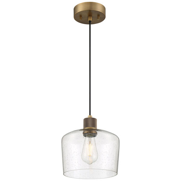 Port Nine Brass-Antique and Satin Outdoor One-Light LED Pendant with Clear Glass, image 1