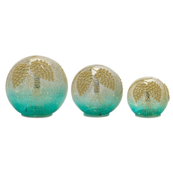 Blue and Gold Glass Orb Tabletop Decor, Set of 3, image 1