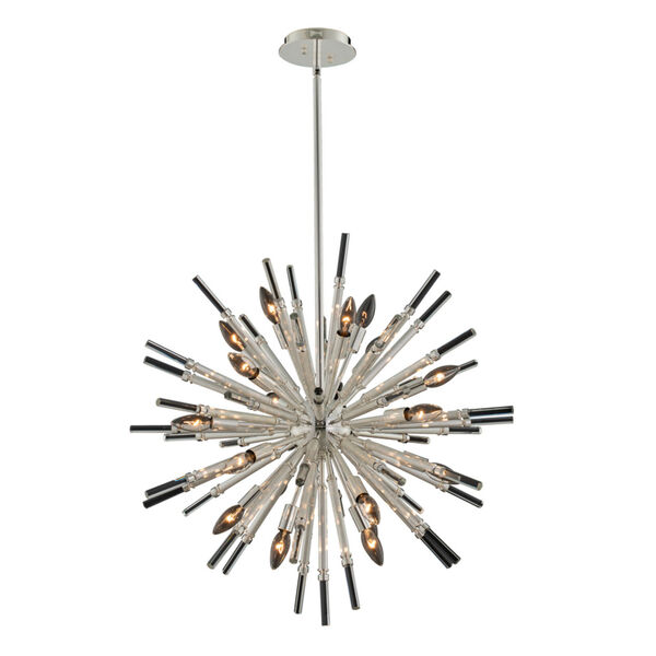 Sprazzo Polished Silver 19-Light Pendant with Firenze Crystal, image 1
