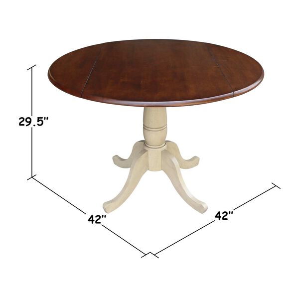 Antiqued Almond and Espresso 30-Inch Round Dual Drop Leaf Pedestal Dining Table, image 5