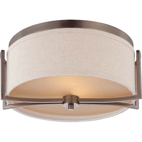 Gemini Hazel Bronze Two-Light Flush Dome Fixture w/Khaki Fabric Shade, image 1