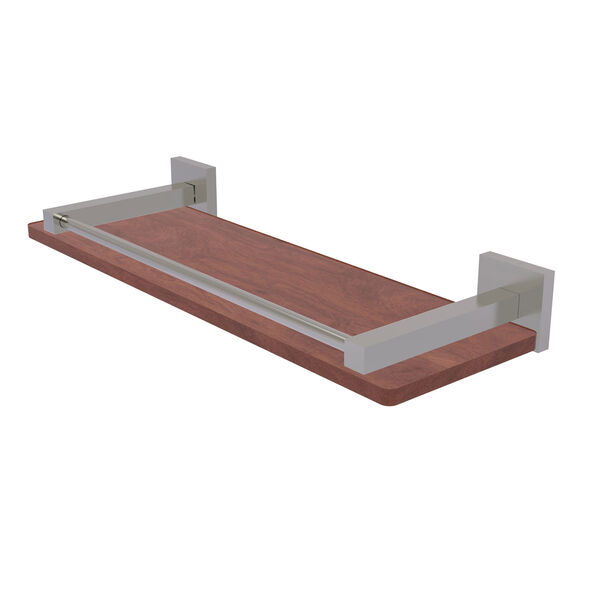 Montero Satin Nickel 16-Inch Solid IPE Ironwood Shelf with Gallery Rail, image 1