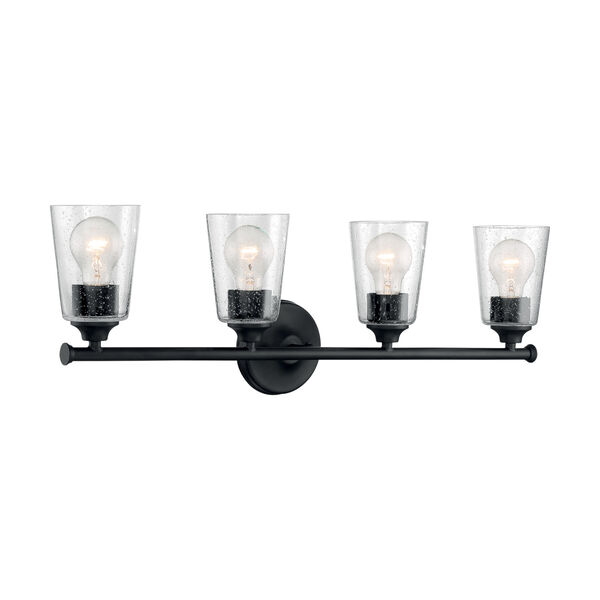 Bransel Matte Black Four-Light Bath Vanity with Clear Seeded Glass, image 2