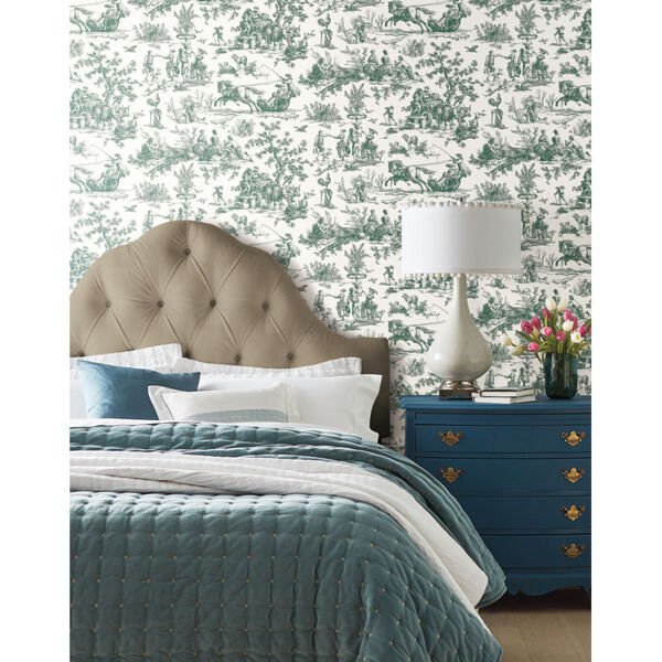 Grandmillennial Dark Green Seasons Toile Pre Pasted Wallpaper - SAMPLE SWATCH ONLY, image 6