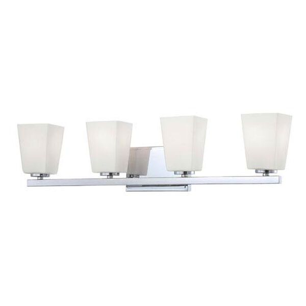 City Square Chrome Four-Light Bath Fixture with Etched Opal Glass, image 1