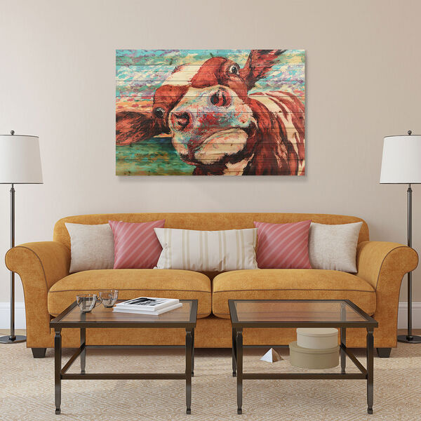 Curious Cow 3 Digital Print on Solid Wood Wall Art, image 1